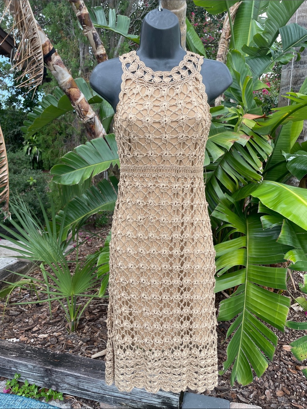 Gold lace, crochet dress by ink